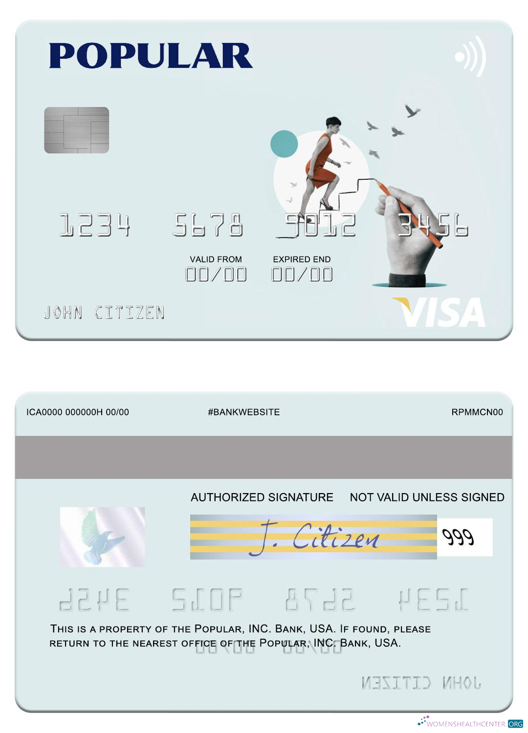 Download USA Popular, Inc. Bank visa card Photoshop template